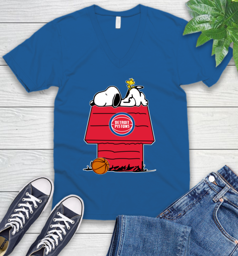 Detroit Pistons NBA Basketball Snoopy Woodstock The Peanuts Movie V-Neck T-Shirt 6