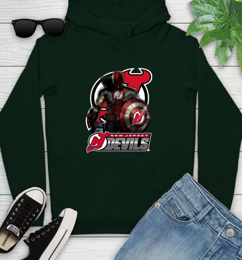 NHL Captain America Thor Spider Man Hawkeye Avengers Endgame Hockey New Jersey Devils Youth Hoodie 13