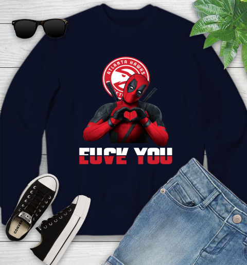 NBA Atlanta Hawks Deadpool Love You Fuck You Basketball Sports Youth Sweatshirt 2