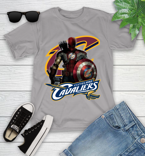 Cleveland Cavaliers NBA Basketball Captain America Thor Spider Man Hawkeye Avengers Youth T-Shirt 4