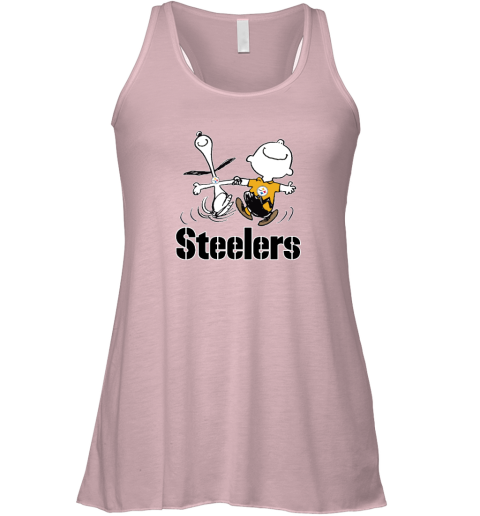 gpvm snoopy and charlie brown happy pittsburgh steelers fans flowy tank 32 front soft pink