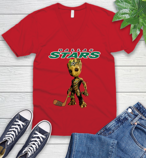 Dallas Stars NHL Hockey Groot Marvel Guardians Of The Galaxy V-Neck T-Shirt 7