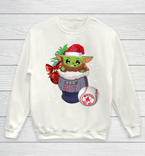 Boston Red Sox Christmas Baby Yoda Star Wars Funny Happy MLB Youth Sweatshirt 2