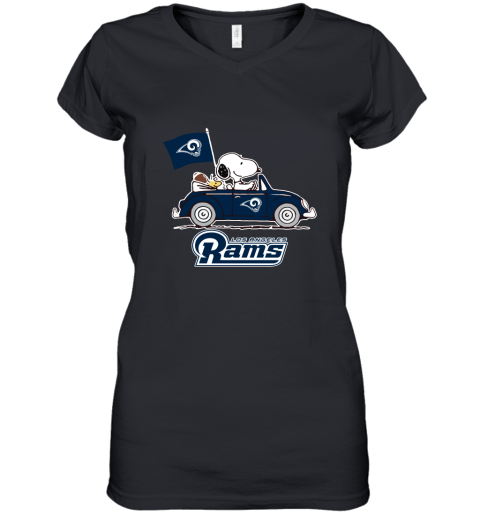 Snoopy And Woodstock Ride The Los Angeles Rams Car NFL Women's V-Neck T-Shirt