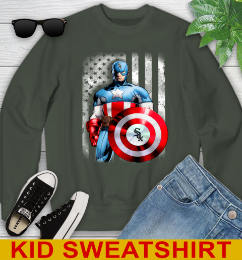Chicago White Sox MLB Baseball Captain America Marvel Avengers American Flag Shirt Youth Sweatshirt 8