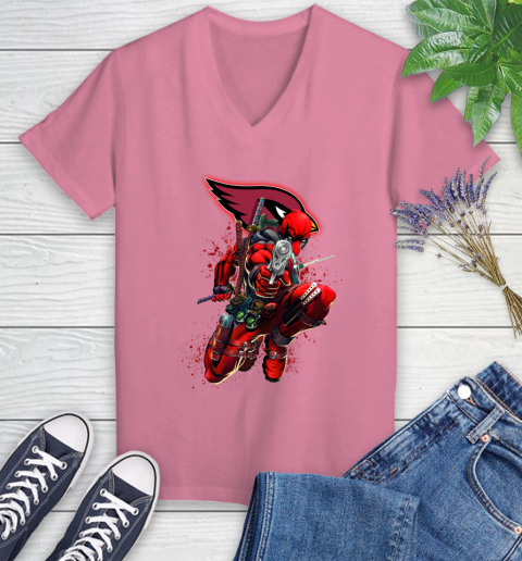 NFL Deadpool Marvel Comics Sports Football Arizona Cardinals Women's V-Neck T-Shirt 13