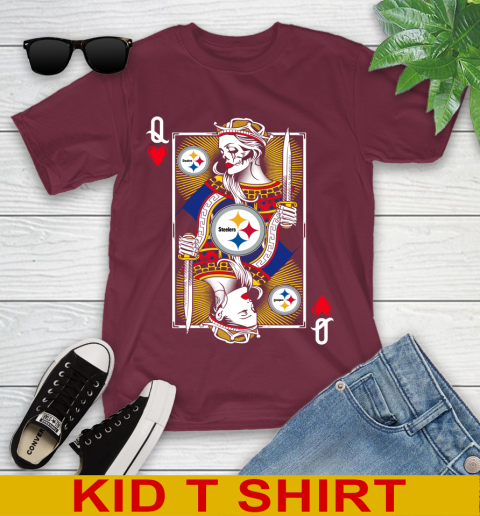NFL Football Pittsburgh Steelers The Queen Of Hearts Card Shirt Youth T-Shirt 5