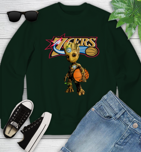 Philadelphia 76ers NBA Basketball Groot Marvel Guardians Of The Galaxy Youth Sweatshirt 10