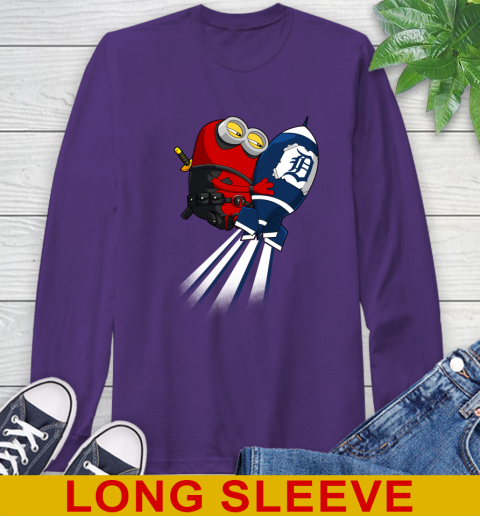 MLB Baseball Detroit Tigers Deadpool Minion Marvel Shirt Long Sleeve T-Shirt 5