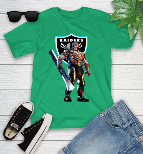 NFL Thanos Gauntlet Avengers Endgame Football Oakland Raiders Youth T-Shirt 6