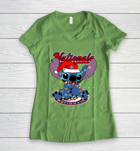 Washington Nationals MLB noel stitch Baseball Christmas Women's V-Neck T-Shirt 5