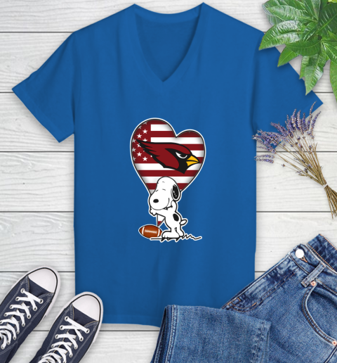 Arizona Cardinals NFL Football The Peanuts Movie Adorable Snoopy Women's V-Neck T-Shirt 10