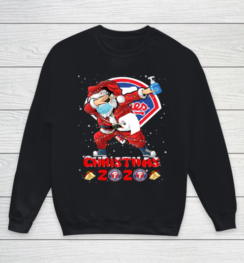Philadelphia Phillies Funny Santa Claus Dabbing Christmas 2020 MLB Youth Sweatshirt