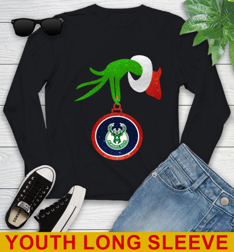 Milwaukee Bucks Grinch Merry Christmas NBA Basketball Youth Long Sleeve 2