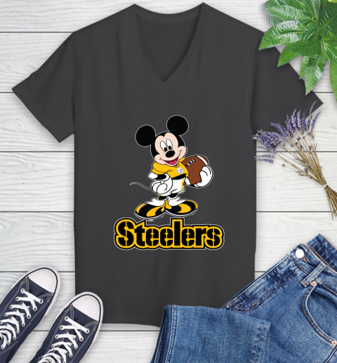 NFL Football Pittsburgh Steelers Cheerful Mickey Mouse Shirt Women's V-Neck T-Shirt 7