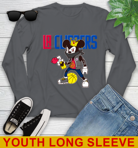 LA Clippers NBA Basketball Mickey Peace Sign Sports Youth Long Sleeve 9