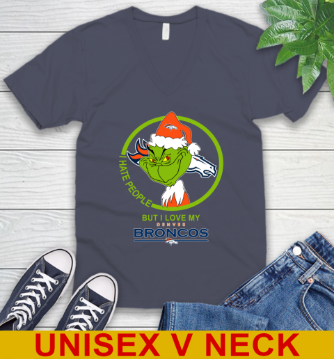 Denver Broncos NFL Christmas Grinch I Hate People But I Love My Favorite Football Team V-Neck T-Shirt 8