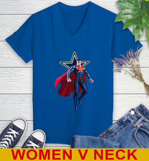 NFL Superman DC Sports Football Dallas Cowboys Women's V-Neck T-Shirt 11