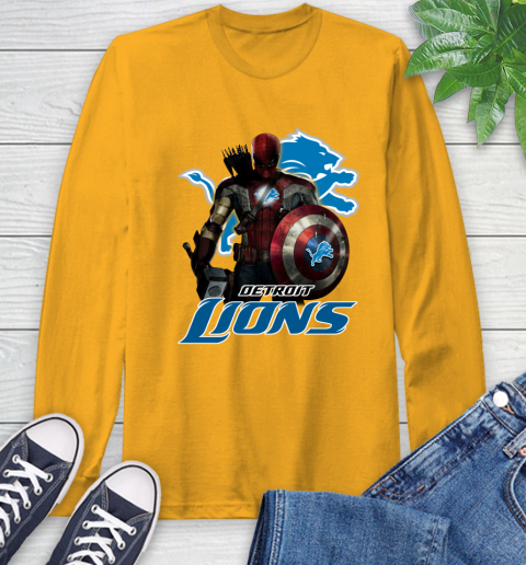 NFL Captain America Thor Spider Man Hawkeye Avengers Endgame Football Detroit Lions Long Sleeve T-Shirt 3