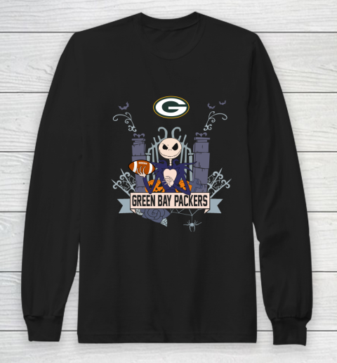 NFL Green Bay Packers Football Jack Skellington Halloween Long Sleeve T-Shirt