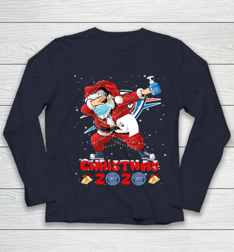Oklahoma City Thunder Funny Santa Claus Dabbing Christmas 2020 NBA Youth Long Sleeve 2