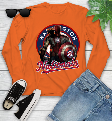 MLB Captain America Thor Spider Man Hawkeye Avengers Endgame Baseball Washington Nationals Youth Long Sleeve 4