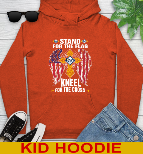 MLB Baseball Tampa Bay Rays Stand For Flag Kneel For The Cross Shirt Youth Hoodie - Image 5