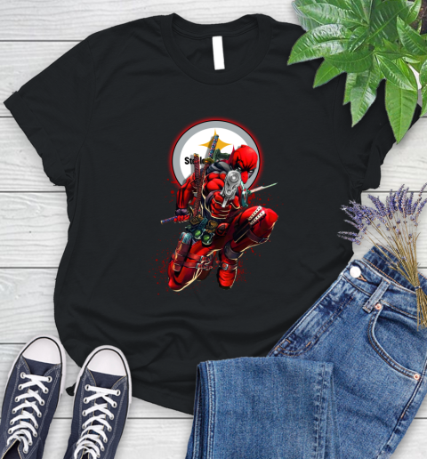 NFL Deadpool Marvel Comics Sports Football Pittsburgh Steelers Women's T-Shirt 2
