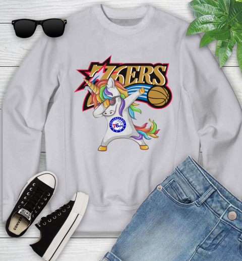 Philadelphia 76ers NBA Basketball Funny Unicorn Dabbing Sports Youth Sweatshirt 4