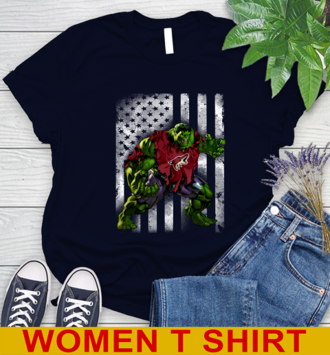 Arizona Coyotes Hulk Marvel Avengers NHL Hockey American Flag Women's T-Shirt 2