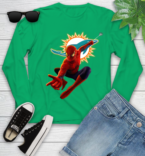 NFL Spider Man Avengers Endgame Football Miami Dolphins Youth Long Sleeve 6