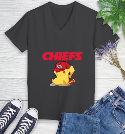 NFL Pikachu Football Sports Kansas City Chiefs Women's V-Neck T-Shirt 8