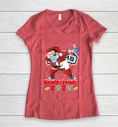 San Antonio Spurs Funny Santa Claus Dabbing Christmas 2020 NBA Women's V-Neck T-Shirt 4