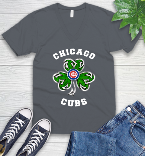 MLB Chicago Cubs Three Leaf Clover St Patrick's Day Baseball Sports V-Neck T-Shirt 4