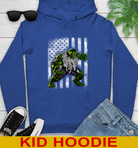 Chicago White Sox Hulk Marvel Avengers MLB Baseball American Flag Youth Hoodie 10
