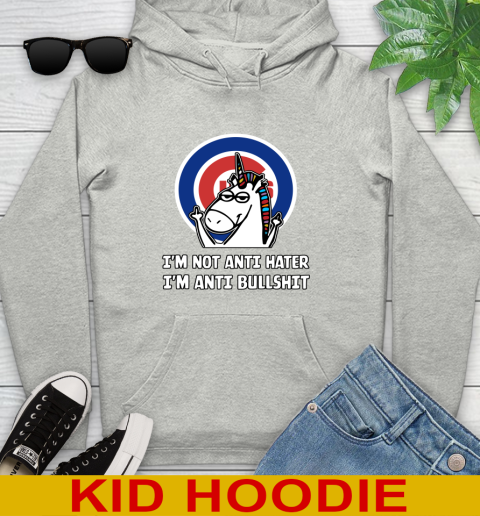 Chicago Cubs MLB Baseball Unicorn I'm Not Anti Hater I'm Anti Bullshit Youth Hoodie