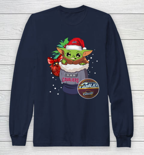 Cleveland Cavaliers Christmas Baby Yoda Star Wars Funny Happy NBA Long Sleeve T-Shirt 4