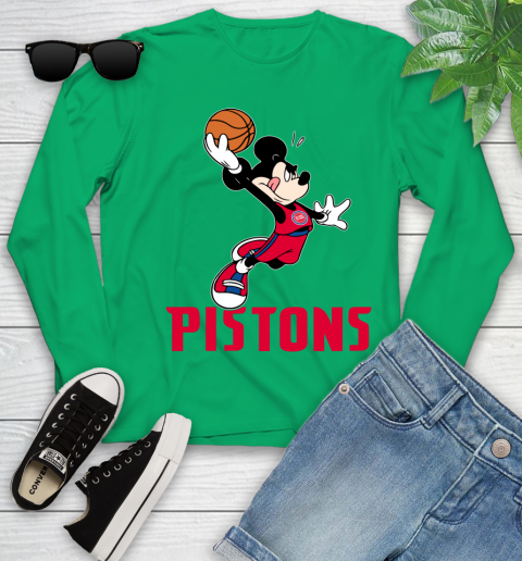 NBA Basketball Detroit Pistons Cheerful Mickey Mouse Shirt Youth Long Sleeve 6
