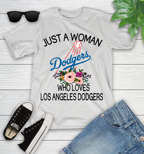 MLB Just A Woman Who Loves Los Angeles Dodgers Baseball Sports Youth T-Shirt