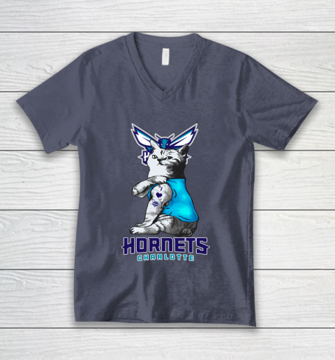 NBA Basketball My Cat Loves Charlotte Hornets V-Neck T-Shirt 7