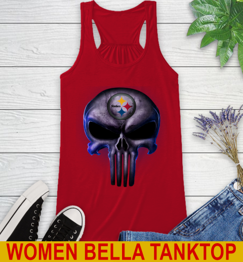 Pittsburgh Steelers NFL Football Punisher Skull Sports Racerback Tank 5 Pittsburgh Steelers NFL Football Punisher Skull Sports Racerback Tank - Image 5