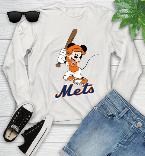 MLB Baseball New York Mets Cheerful Mickey Mouse Shirt Youth Long Sleeve 12