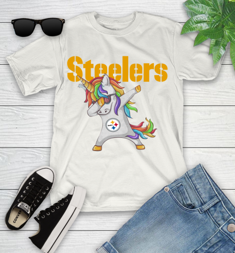 Pittsburgh Steelers NFL Football Funny Unicorn Dabbing Sports Youth T-Shirt