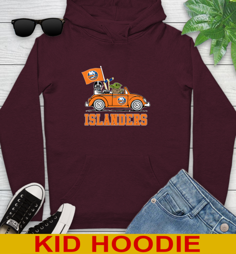 NHL Hockey New York Islanders Darth Vader Baby Yoda Driving Star Wars Shirt Youth Hoodie 7