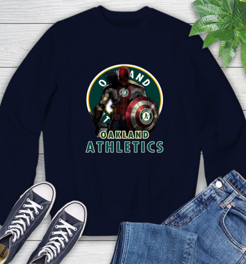 MLB Captain America Thor Spider Man Hawkeye Avengers Endgame Baseball Oakland Athletics Sweatshirt 3
