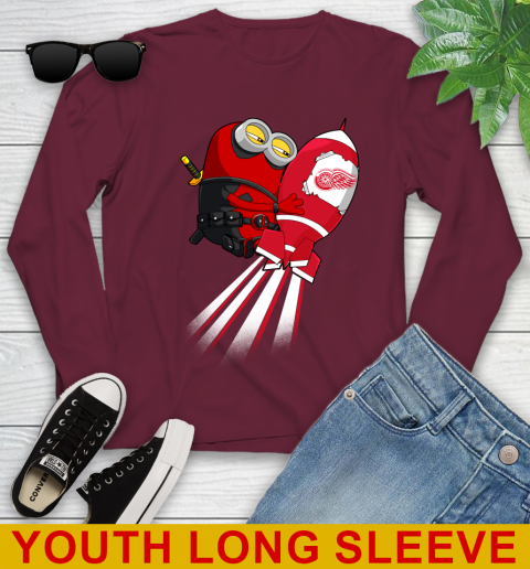 NHL Hockey Detroit Red Wings Deadpool Minion Marvel Shirt Youth Long Sleeve 6