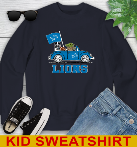 NFL Football Detroit Lions Darth Vader Baby Yoda Driving Star Wars Shirt Youth Sweatshirt 3