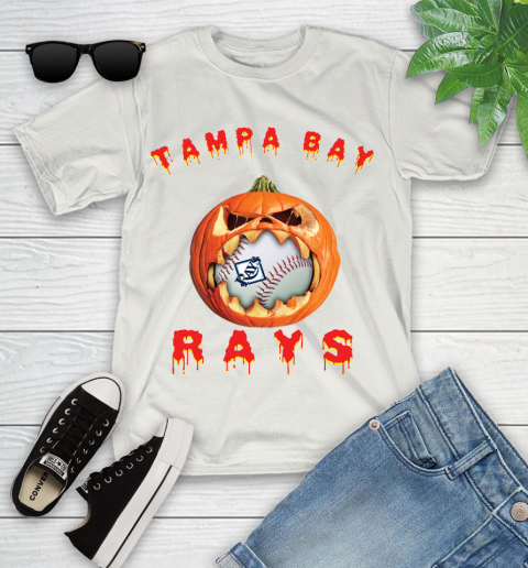 MLB Tampa Bay Rays Halloween Pumpkin Baseball Sports Youth T-Shirt 12