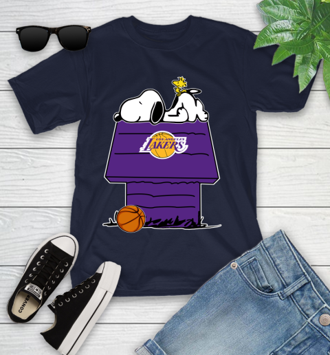 Los Angeles Lakers NBA Basketball Snoopy Woodstock The Peanuts Movie Youth T-Shirt 3