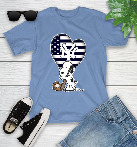 New York Yankees MLB Baseball The Peanuts Movie Adorable Snoopy Youth T-Shirt 11